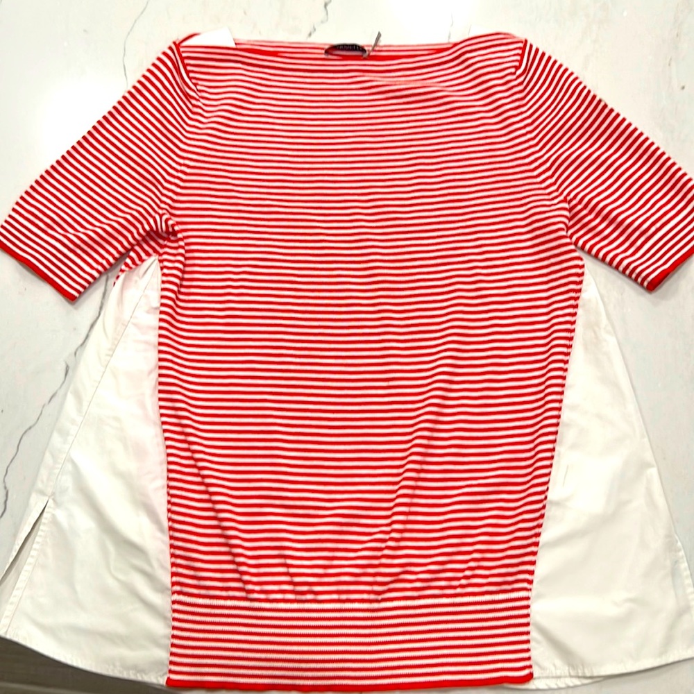 Moncler Red and White Striped Boatneck Top